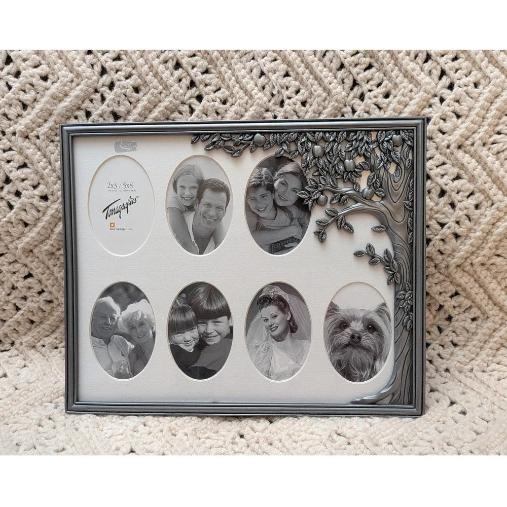 Terragrafics Burnes Group Pewter Family Tree Collage Frame 7 Oval Openings 2x3